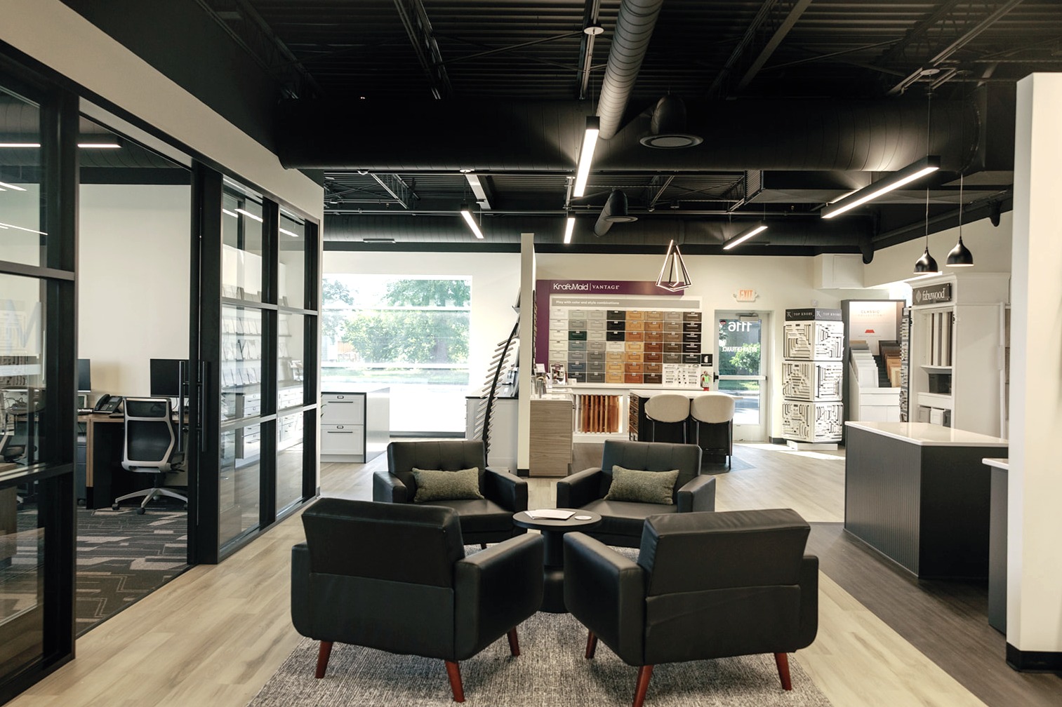 Kitchen, Baths & More's Mankato showroom, with seating, sample displays, and space to plan your project